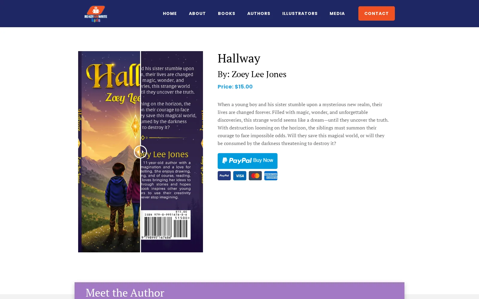 Each book's own page: front and back cover art, pricing, and a working PayPal checkout.